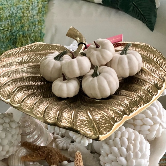 NWT Large Gold Tropical Leaf Display Bowl - Picture 3 of 8